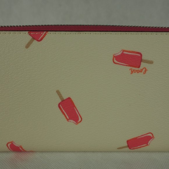 Coach Wallet Long Zip Around Leather Popsicle Print Chalk White Pink Multi C4530 - Picture 6 of 10